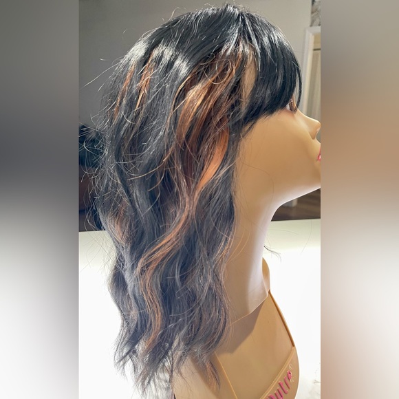 Other - HAIR, 15-16” long, Wavy/crimped, Black with Carmel highlights